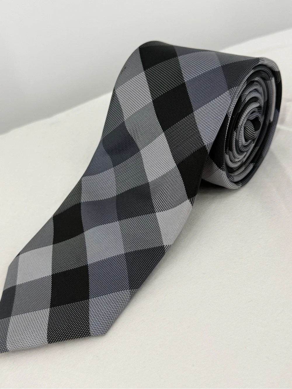 Van Heusen Black and Gray Plaid Men's Tie